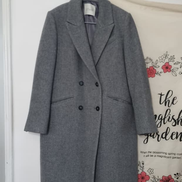 ahwe 그레이 헤링본 롱 모*캐시 혼방 코트 S