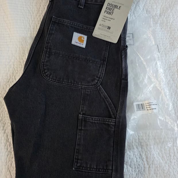 칼하트 더블니 팬츠 스미스 블랙 스톤 워시드