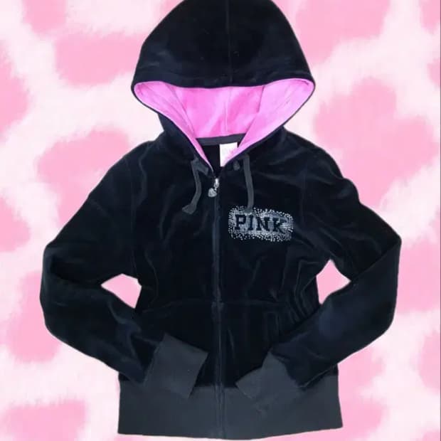 갸루 PINK 블랙 벨벳 후드집업 y2k 일본빈티지