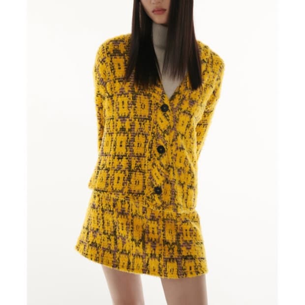 자라 프린트 자카드 자켓 노랑