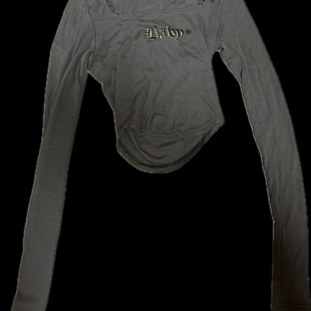 카키 슬림핏 골지 크롭티