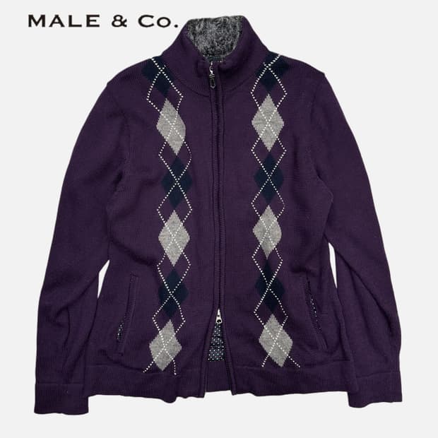 MALE&CO. purple argyle knit zip-up