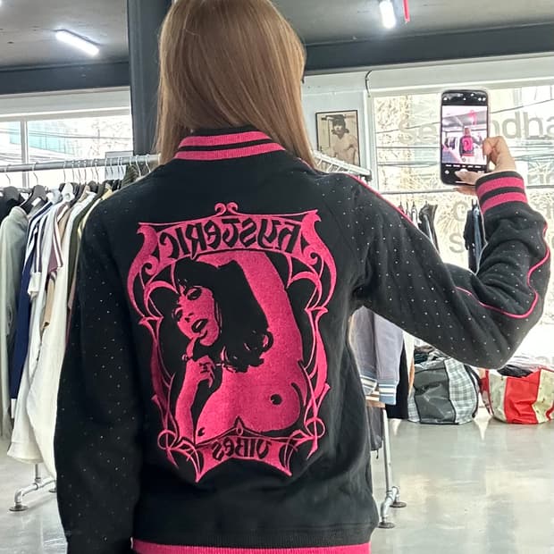 히스테릭글래머 핑크도트 히스걸 퀼팅 바시티자켓