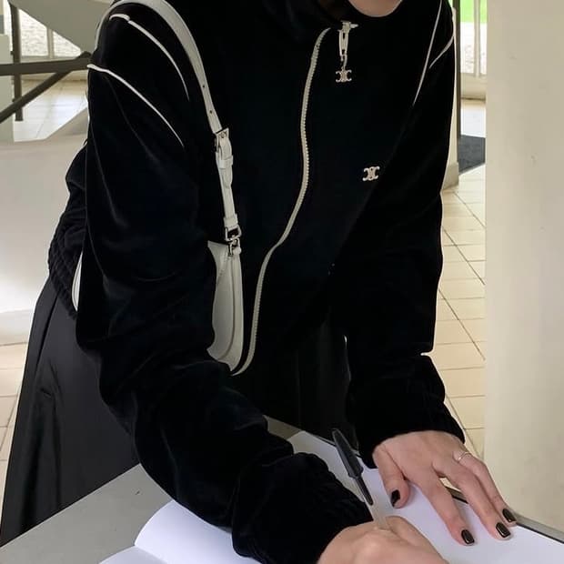CELINE/Triomphe Velour Track Zip Jacket