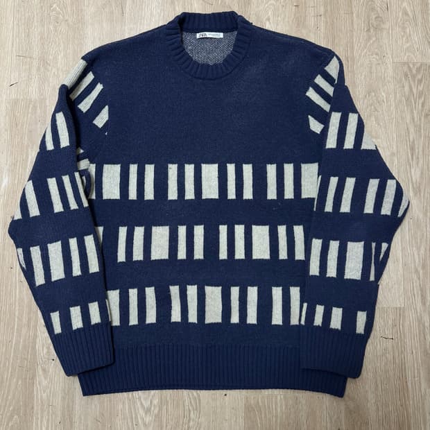 자라 남성 패턴 라운드 니트 M/95 