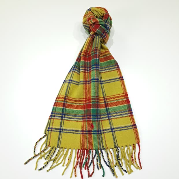 MX574 폴로 90s 이태리판 램스울 타탄체크 옐로우 머플러 목도리