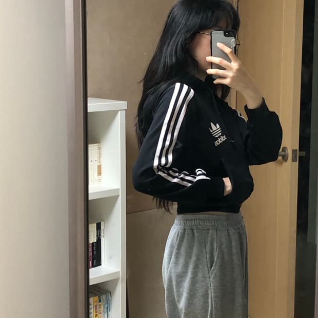 S 빈티지 아디다스 크롭 져지 후드집업 흰검