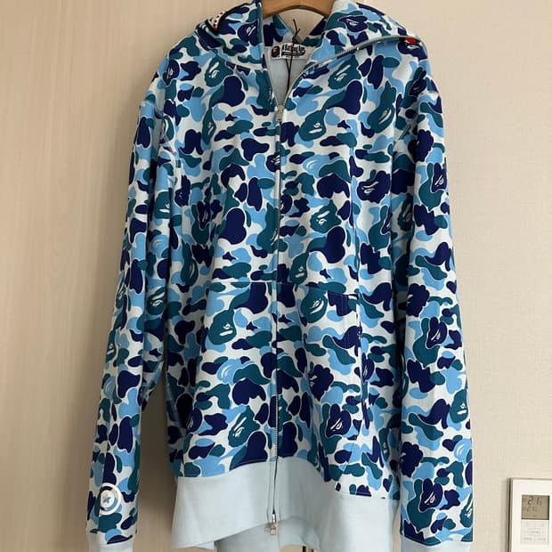 (정품) 베이프 ABC 카모 샤크 풀 집 후드 블루 L