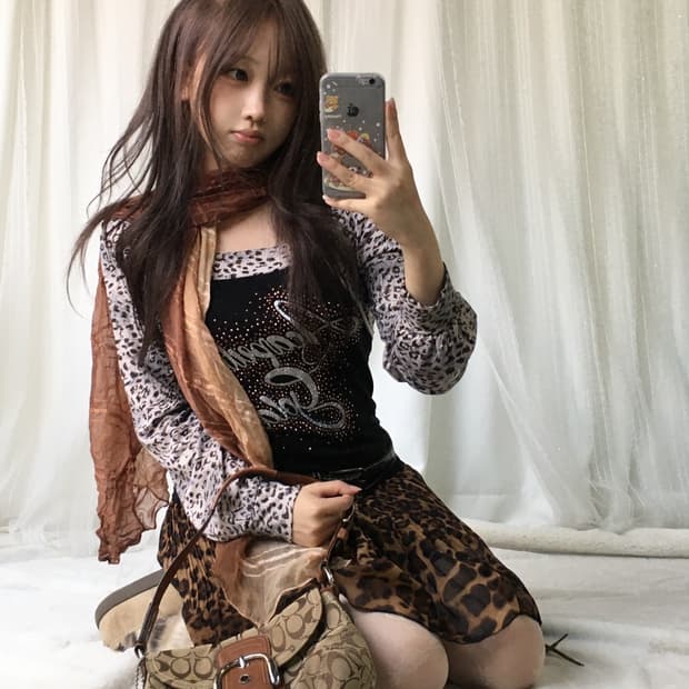 빈티지 레오파드 세미갸루 라떼갸루 오네갸루 코디세트