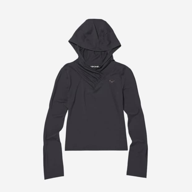 미스치프 후드 셔링 오버랩 탑 차콜