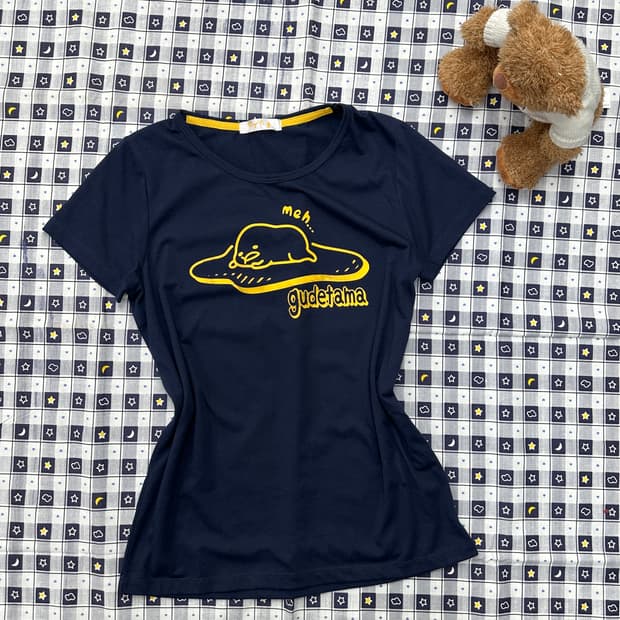 JPN 구데타마 프린팅 키치 슬림핏 네이비 캐릭터 반팔티셔츠 