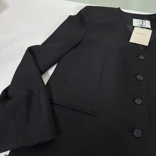 택달린새것 우먼M 슬로우앤드 블랙 싱글 논카라 블레이져