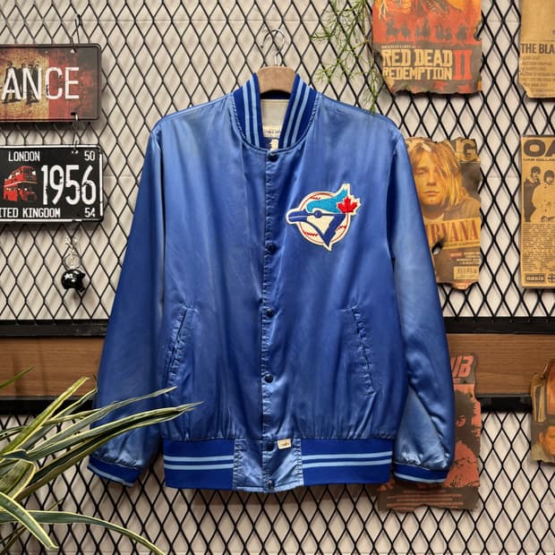 90s MLB 토론토 블루제이스 바시티자켓 전면 로고 포인트 블루