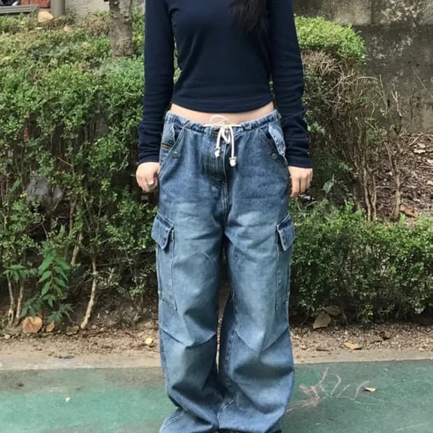 칙스 베키 세미 와이드 카고 데님 팬츠 Medium denim