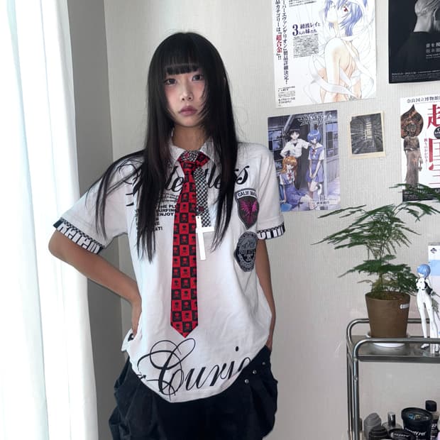 펑크 체크 카라 티셔츠