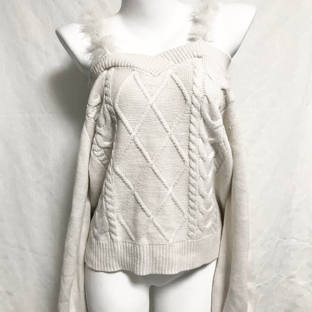 빈티지 히메갸루 퍼 오프숄더 니트 탑