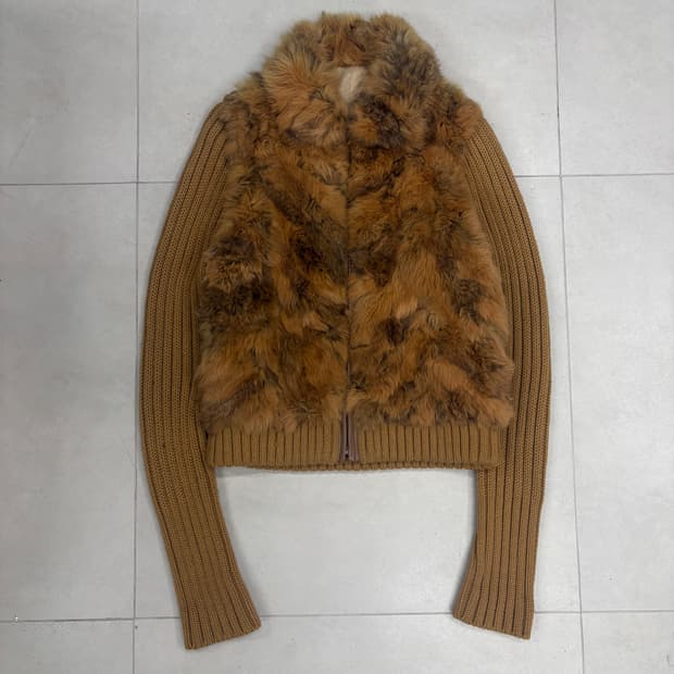 Rabbit fur knit zip up