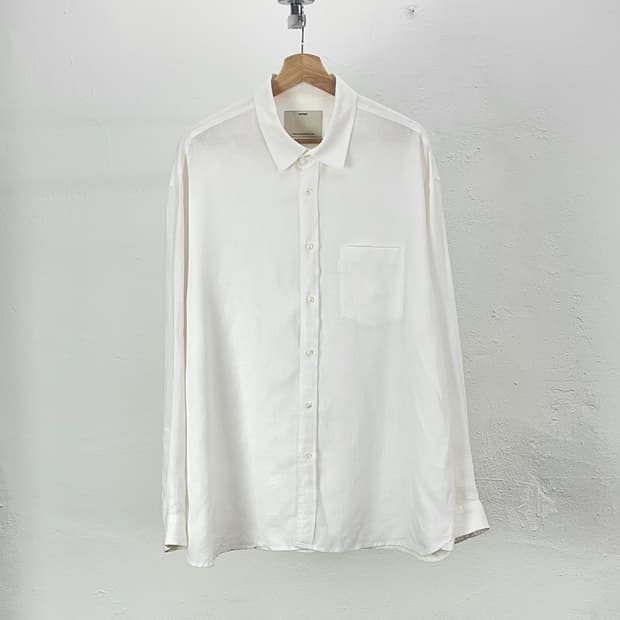 포터리 아이보리 베이직 리넨 원 포켓 셔츠