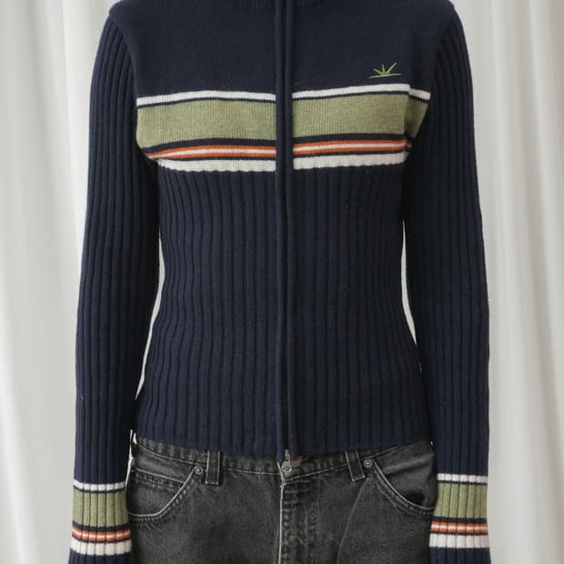 썬러브 W striped full zip knit cardigan S