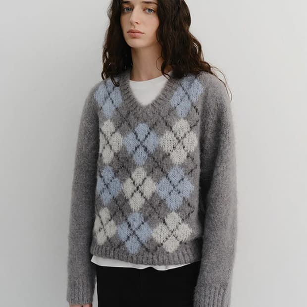 DUNST 던스트 아가일 알파카 니트 xs