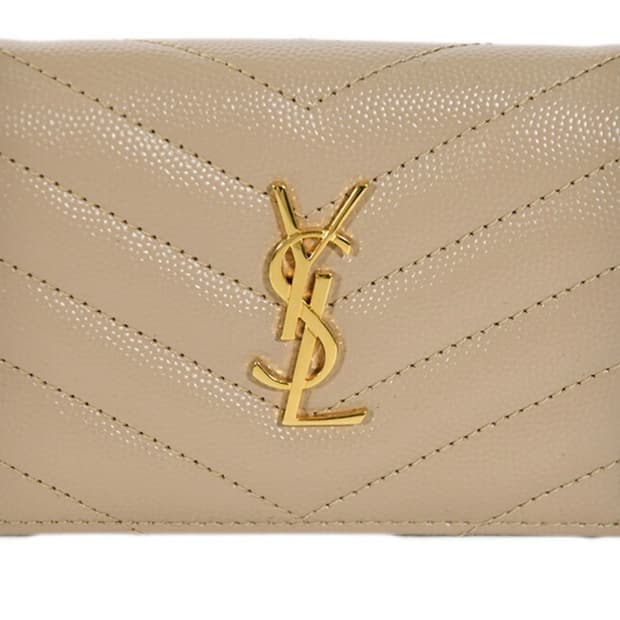 생로랑 금장 모노그램 여성 코인 반지갑 베이지