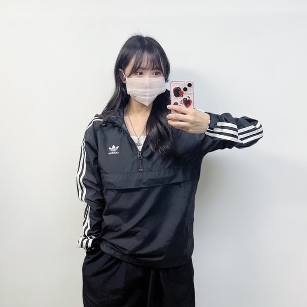 아디다스 불꽃 로고 풀 오버 아노락 자켓 블랙