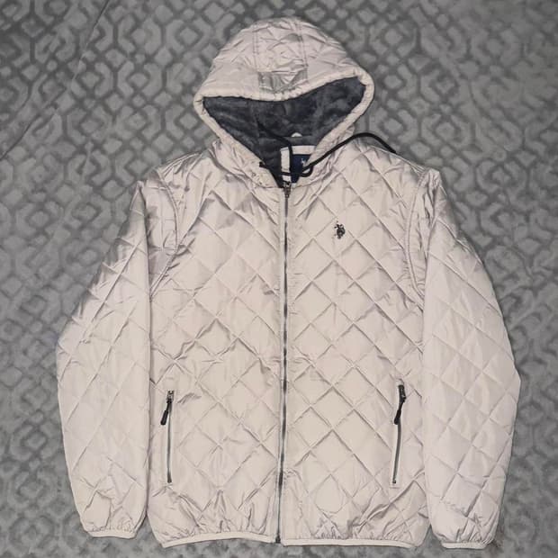 18FW U.S 폴로 아센 빅포니 블록 다운 패딩 화이트