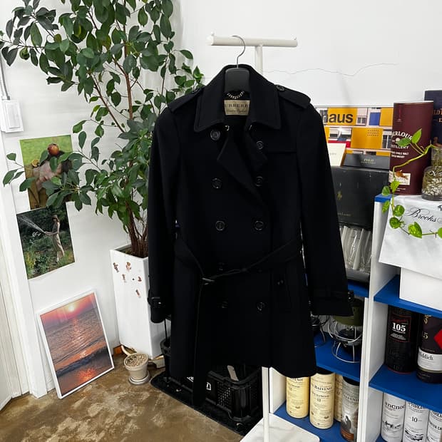 버버리 우먼 울/캐시미어 블렌드 벨티드 코트 Uk8