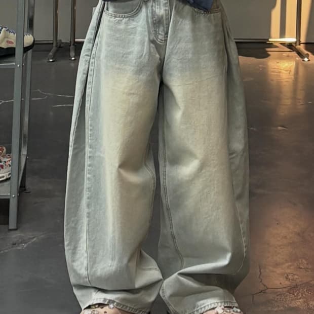 에스빈 연청 워싱 와이드 데님 팬츠 A3446