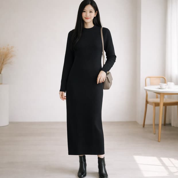 코스(COS) 라운드넥 립 니트 롱 원피스 XS