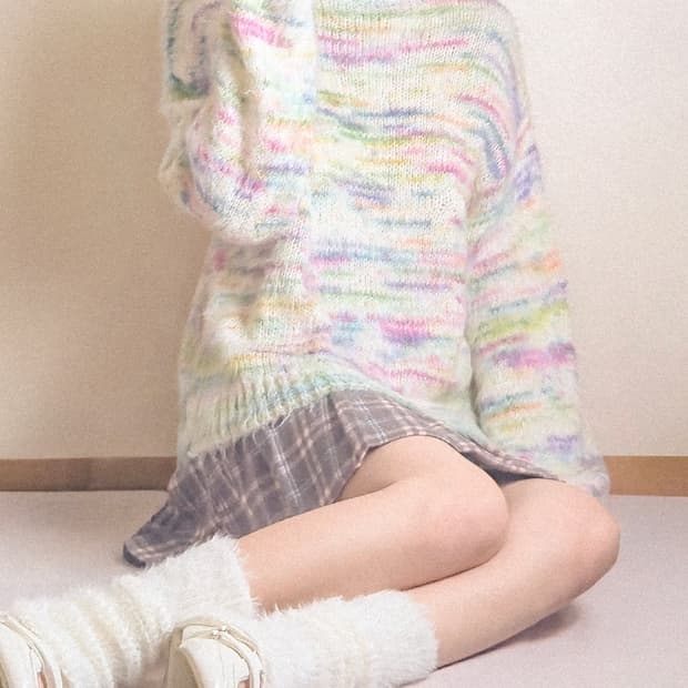 멜로우 파스텔 믹스 루즈 핏 니트