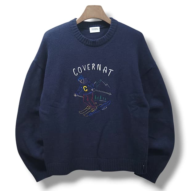 [L] 커버낫 네이비 울 혼방 스키자수 니트