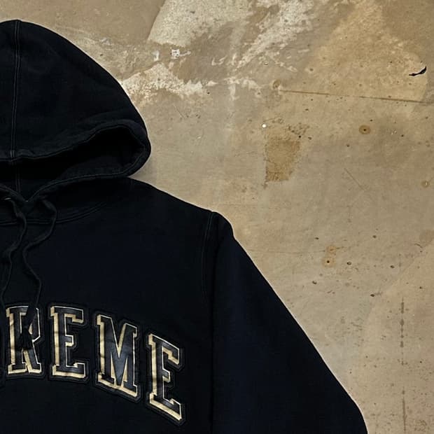 M 슈프림 15ss 크롬 아치 로고 블랙 후드티
