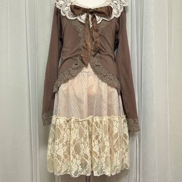 대장 🍪쿠키맛 라떼갸루 모리페어리 엑시즈팜 왕리본 레이스 코디세트