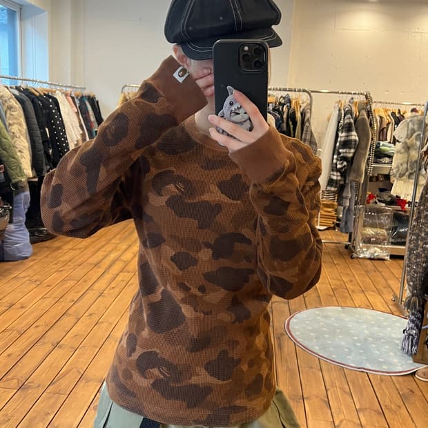 베이프 브라운 카모 와플 롱 슬리브