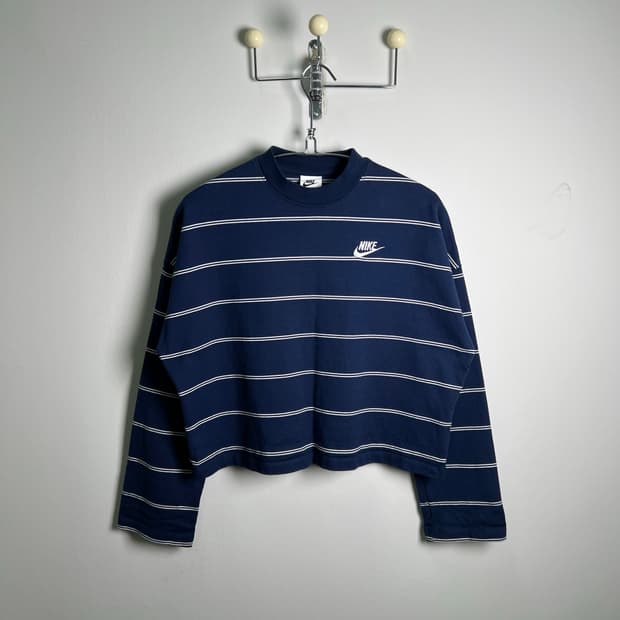 NIKE 나이키 네이비 스트라이프 크롭 긴팔 티셔츠 S