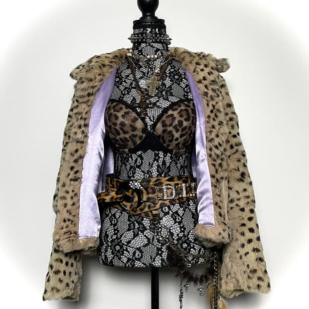 Jpn 갸루 레오파드 호피 퍼플 토끼퍼 리얼퍼 퍼자켓