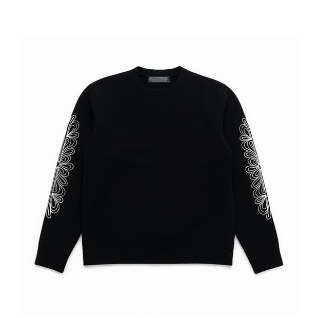 [S] 크롬하츠 캐시미어 화이트 자수 플로랄 니트 스웨터 블랙