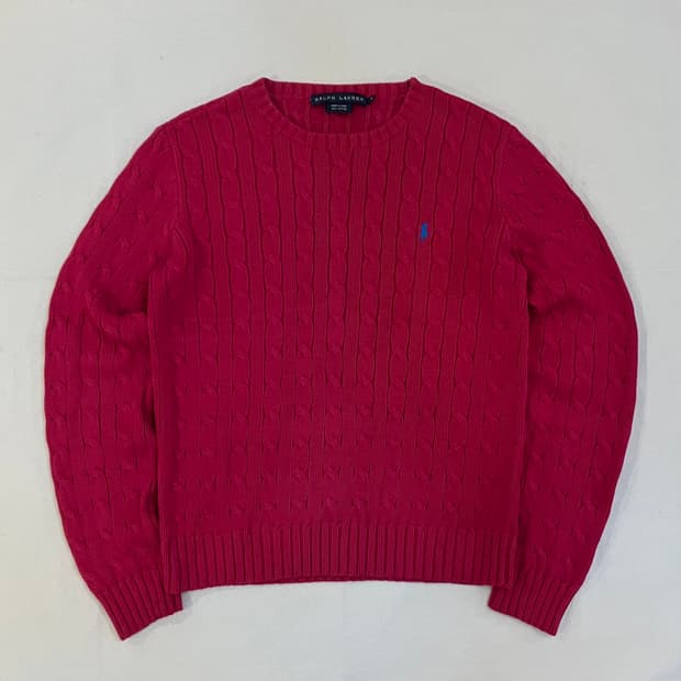 폴로 랄프로렌 딱붙핏 케이블 꽈배기 니트 핑크