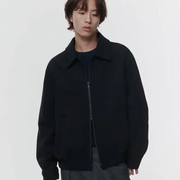 (L) 무탠다드 울 블렌드 미니멀 블루종 재킷 [블랙]