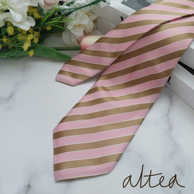 알테아 실크 핑크&브라운 스트라이프 넥타이 8.5cm A+등급 K854
