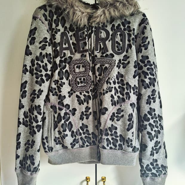 에어로포스테일 AERO 레오파드 울프죠 퍼 후드집업 갸루 빈티지