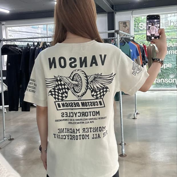 벤슨 모토사이클 와플 크루넥 반팔티
