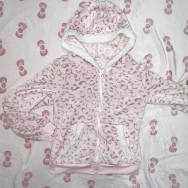 히메갸루 연핑크 레오파드 호피 털 후드집업