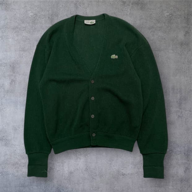 라코스테 Lacoste 딥그린 크록패치 퓨어울 브이넥 가디건 100