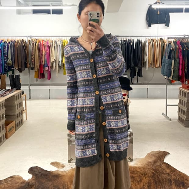 BEAMS fair isle hood cardigan 빔즈 후드 가디건