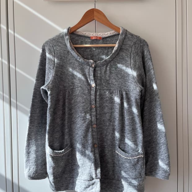 en face 레이스 그레이 셔링 니트 가디건