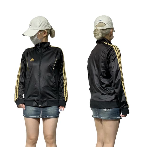 아디다스 블랙 골드 삼선 트랙탑 져지 M