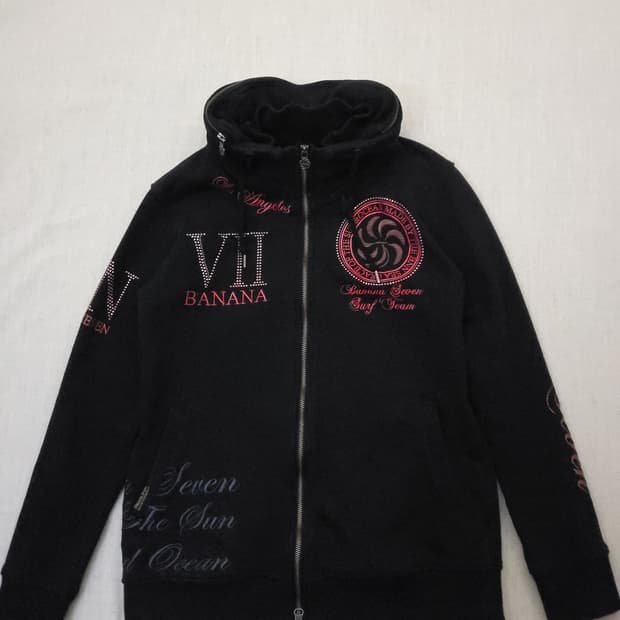BANANA SEVEN 블랙 프린팅 후드집업 L