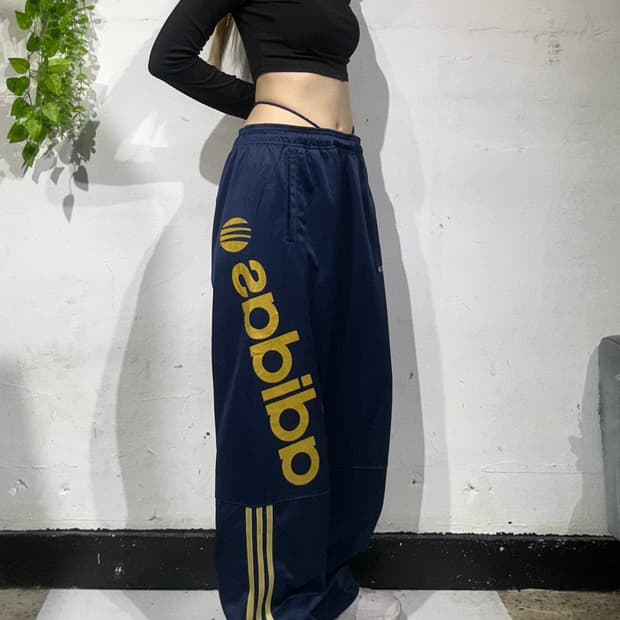 아디다스 네이비 와이드 스펠아웃 골드 삼선 트레이닝 추리닝 바지 M